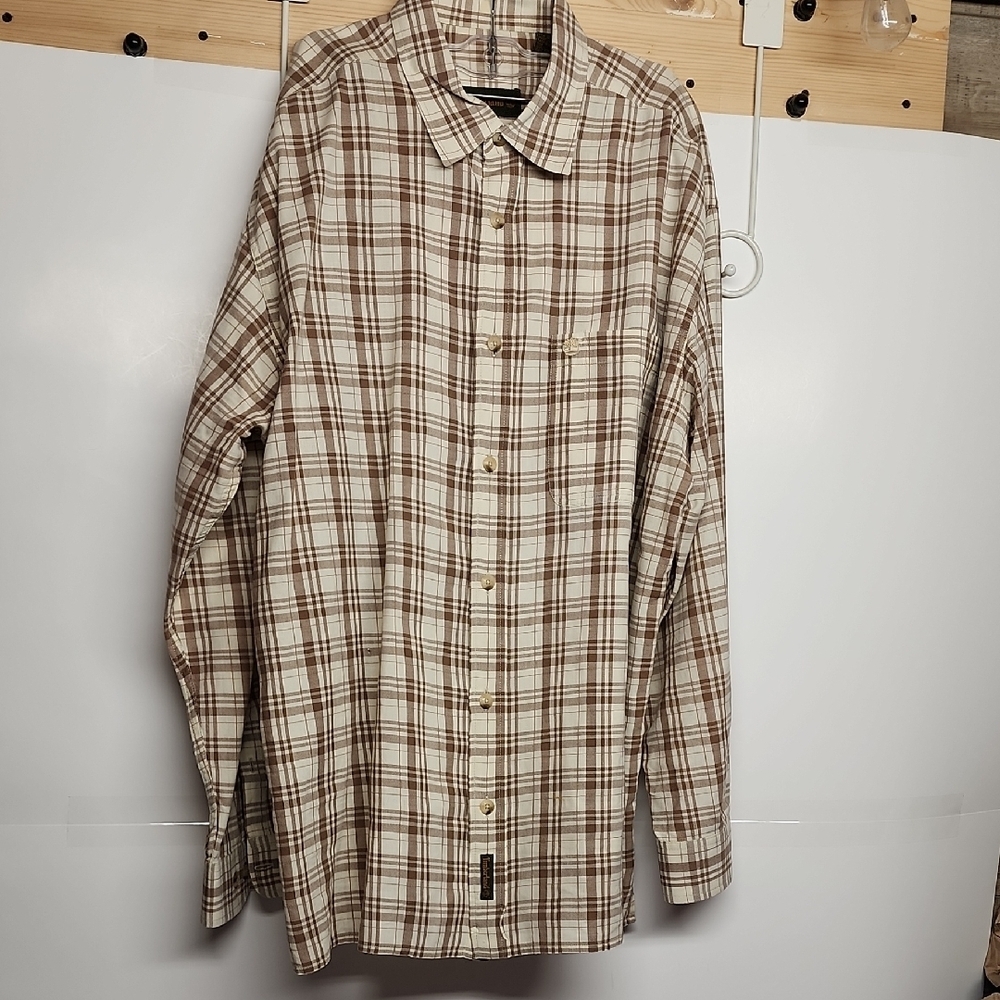 Timberland Men's Casual Plaid Shirt - Brown and Cream Size XL